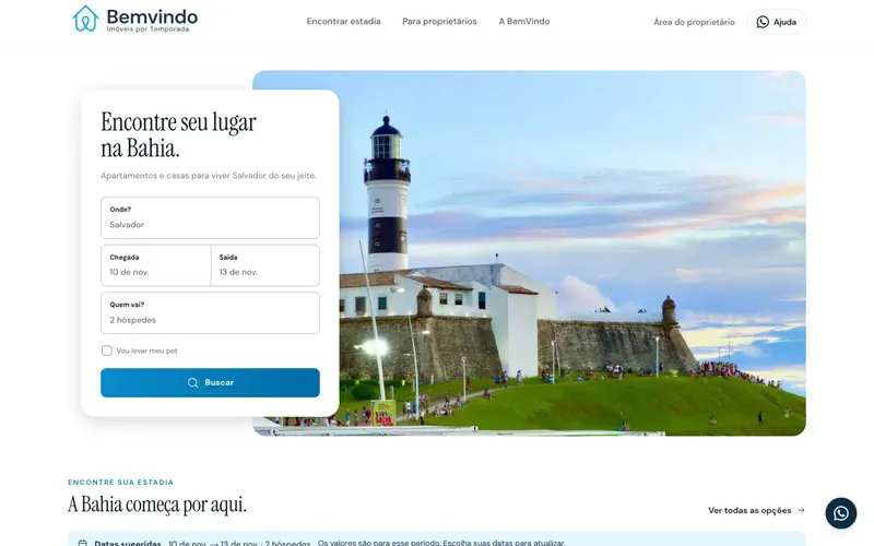 Site de reservas da BemVindo