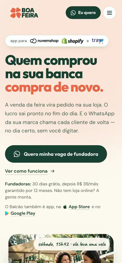 Site do Boa Feira no celular